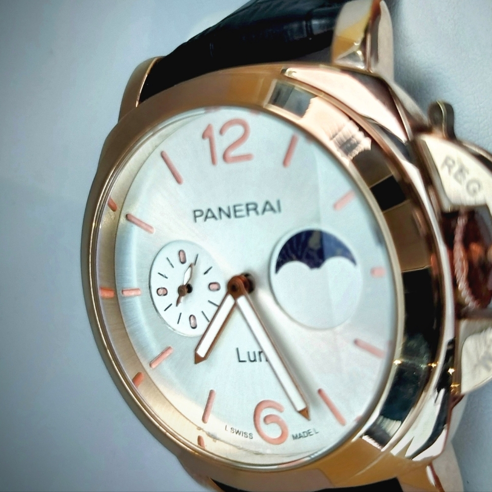 ON SALE Rose Gold and Black Unisex Watch with Moon Phase Pane.... Luna
